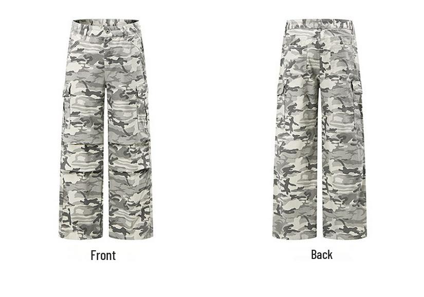 Unisex Retro Camouflage Multi-Pocket Wide-Leg Work Pants