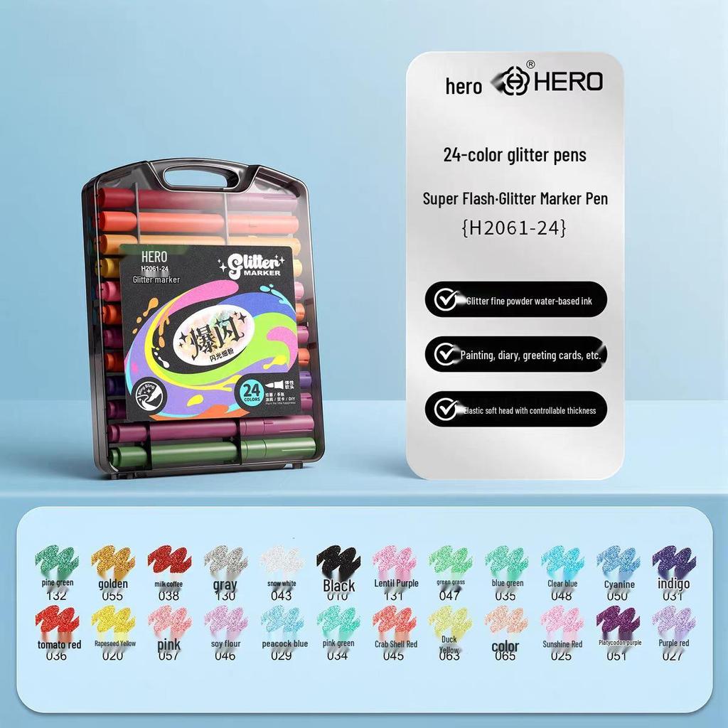 Hero H2061 Flashing Light Acrylic Soft Tip Watercolor Marker Pen for Students