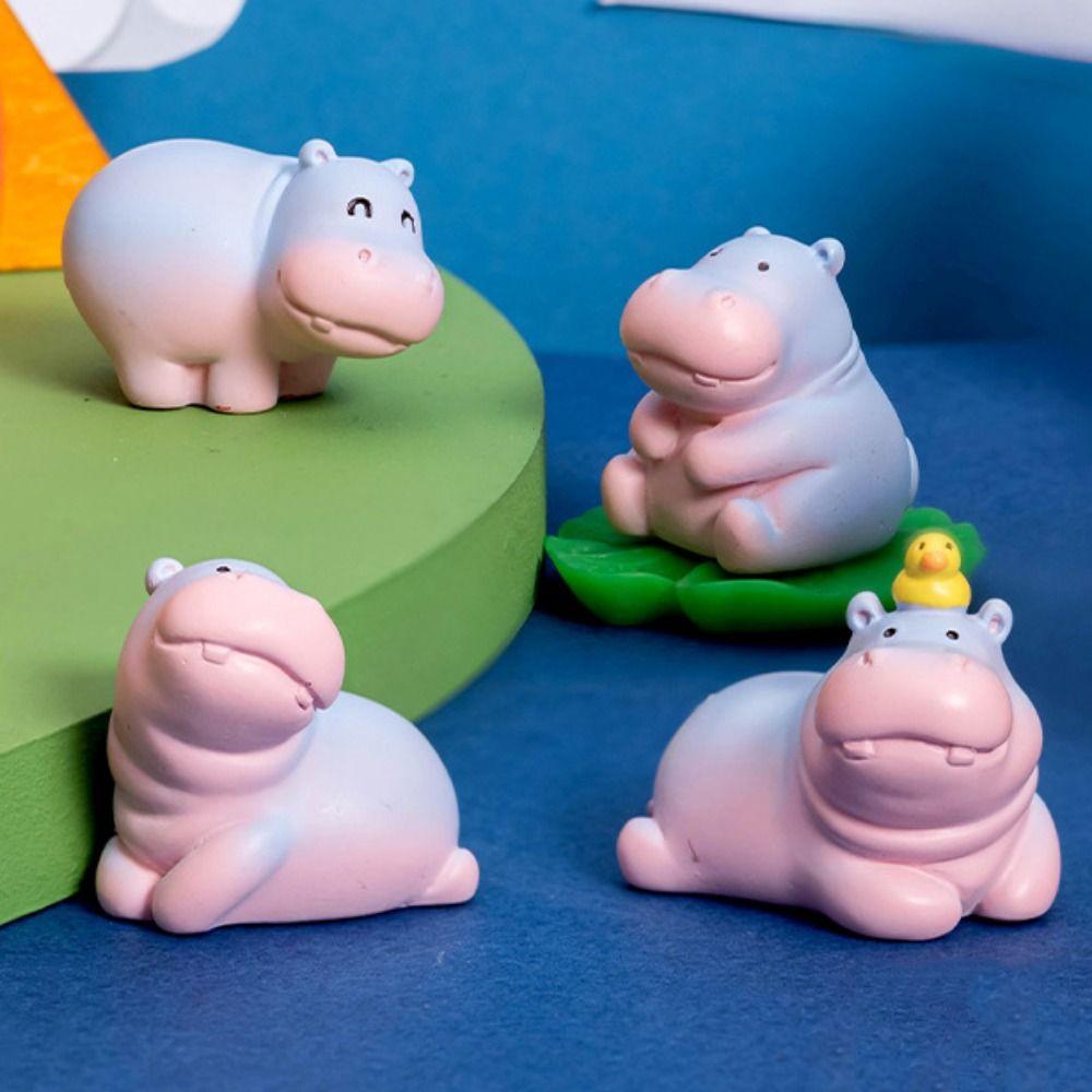 Cartoon Style Resin Hippo Statue Miniature Figure Hippopotamus Figurines  Office Desk