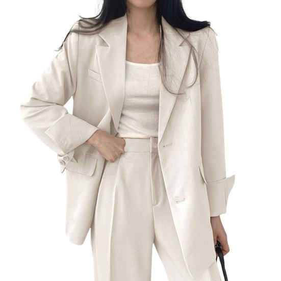 Yousheng Damen Mantelhose Umlegekragen Doppelknopfverschluss Strickjacke Langarmjacke Hohe Taille Gerade Hose Lady Formelles Pendler-Outfit