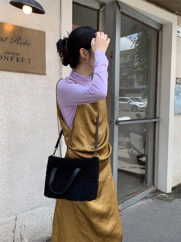 Furry Plaid Women's Handbags Winter Faux Fur Ladies Shoulder Crossbody Bags Fashion Soft Plush Tote Bag Purses for Female