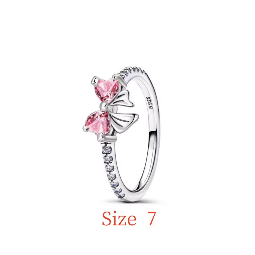 925 Silver,Pink Bow Pendant Beads Earrings Necklace Ring Pendant Suitable for European Bracelet DIY Exquisite Jewelry
