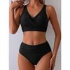 Olivgrünes Bikini-Set mit verdrehter Vorderseite und hoher Taille V-Ausschnitt Zweiteiliger Badeanzug