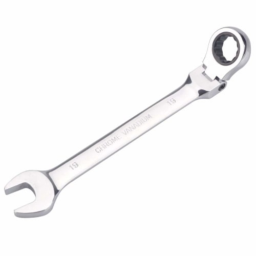 Flex Ratchet Wrench, Open-End Wrench, 19mm, Maintenance Tool, Perfect for Cars, Motorcycles, and Furniture Assembly, Mirror Finish, Adjustable Angle (
