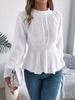 Damen Einfarbig Zopfmuster Peplum Saum Ballonärmel Langarm Rundhalsausschnitt Pullover Pullover Oberteil
