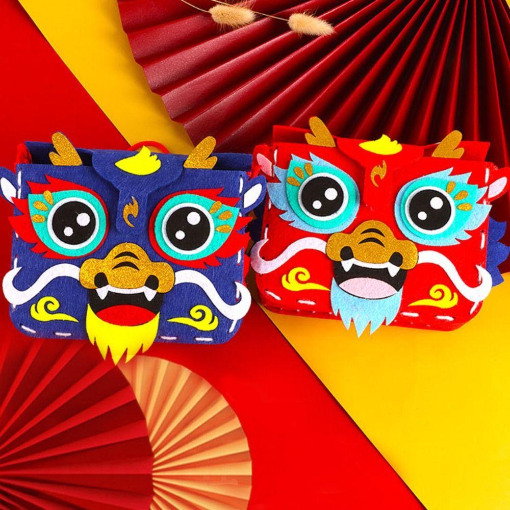 Chinese Style DIY Lion Dance Bag Non-woven Fabric New Year Portable Handbag Spring Festival