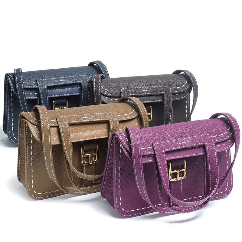 The First Layer Of Cowhide, Hazan Bag, Fashionable Commuter Hand-Held Briefcase, Genuine Leather, Shoulder Crossbody, Women'S Changeable Horseshoe Bag