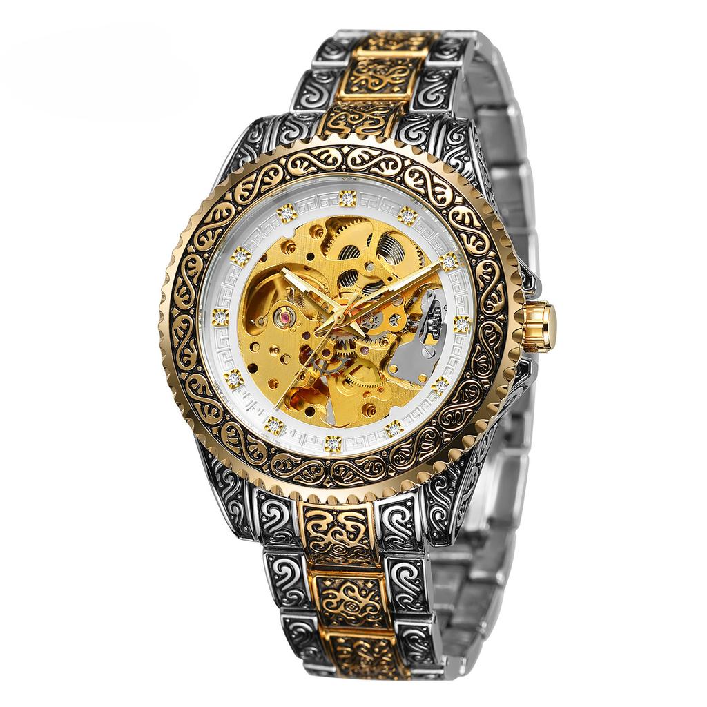 European and American Style Men's Fashionable and Casual Hollow Retro Carved Automatic Mechanical Watch