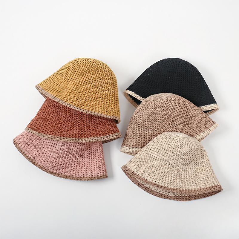 Spring and Autumn Korean Hat for Women Versatile Knitted Hollow Fisherman Hat Breathable Sun Protection Sun Hat Small Basin Hat