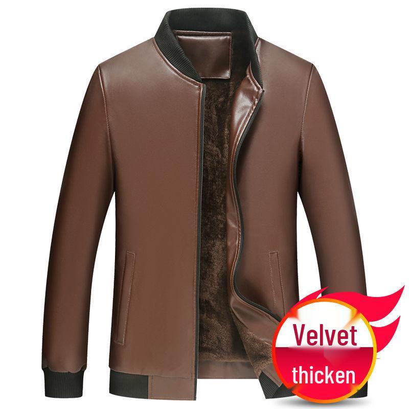 2024 Men's Fleece-Lined & Thin Style Winter Leather Jacket for Middle-Aged and Elderly