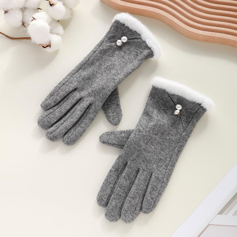 Autumn and Winter Gloves for Women German Velvet Thin Elastic Outdoor Cycling and Driving Touch Screen Winter Imitation Wool Warm Gloves