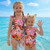 Girls One Piece Swimsuit Floral Print Sleeveless Summer Swimwear Kids Casual Comfortable Fit Soft Fabric Durable Stitching