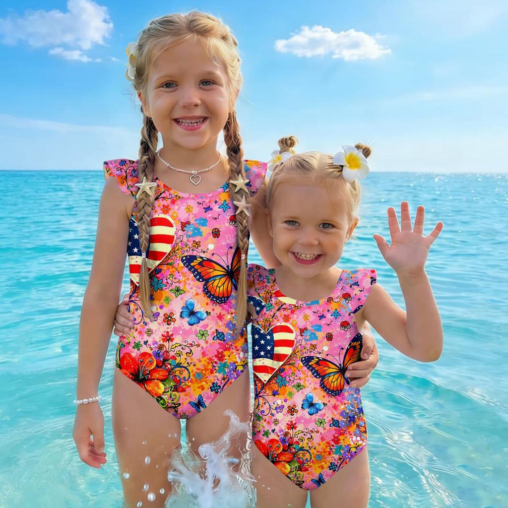 Girls One Piece Swimsuit Floral Print Sleeveless Summer Swimwear Kids Casual Comfortable Fit Soft Fabric Durable Stitching