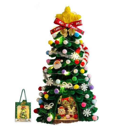 DIY Pipe Cleaners Christmas Tree Kit with String Light Twistable Plush Stick Xmas Tree