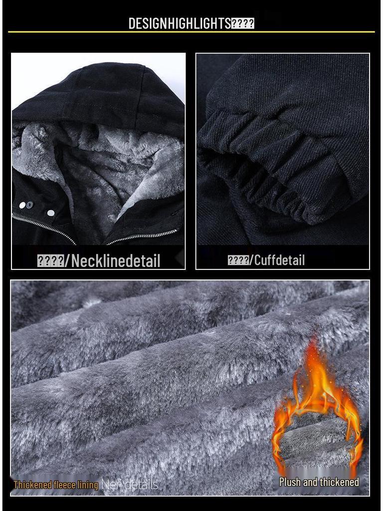 Trendy Mid-Length Men’s Winter Denim Parka with Plus Velvet Hood