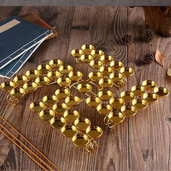 Buddhist Ghee Lamp Holder - Seven Stars Oil Lamp with Lotus Design for Temple Offerings and Everlasting Candle Display.
