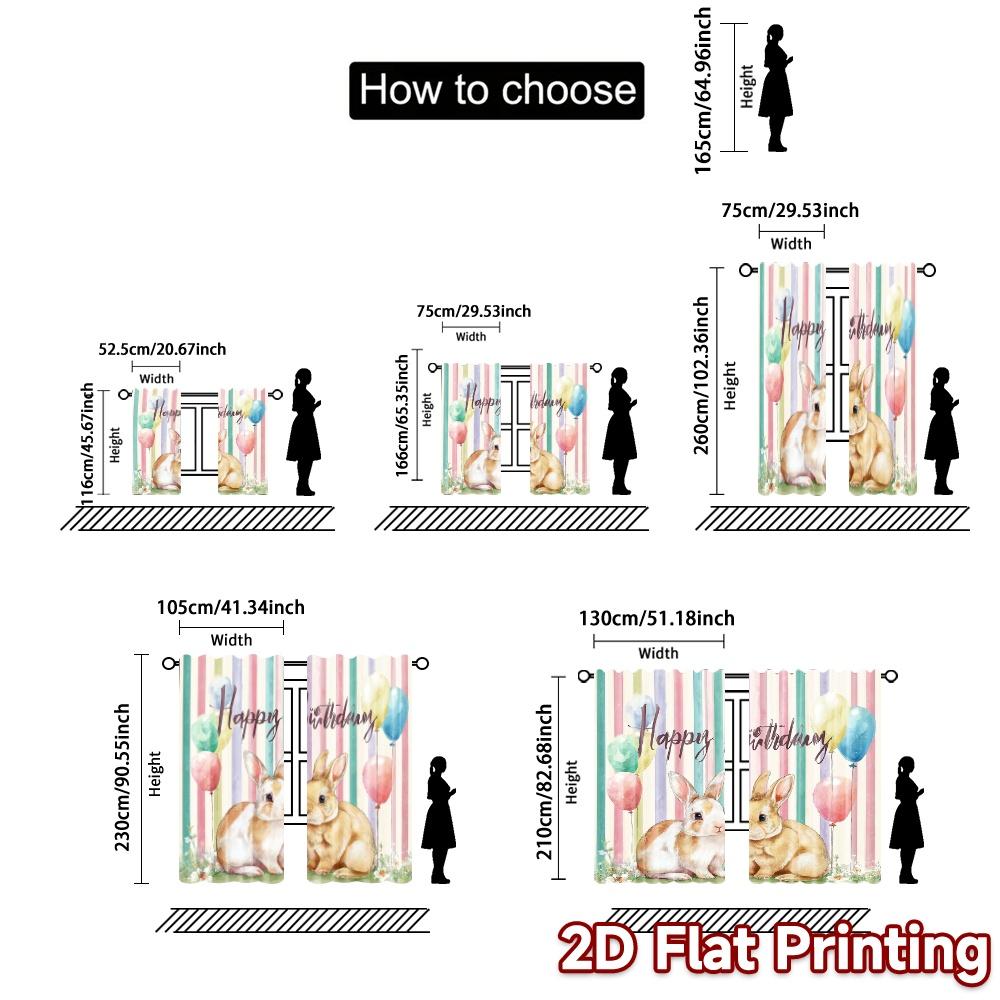 2pcs   2D FLAT PRINTING Curtains (Without Rod) BirthdayBunnies Fashionable Modern Curtains Fabric Curtains Holiday Use for