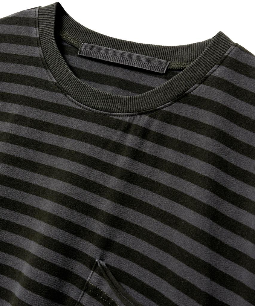 PARAKEET Striped Vintage Pocket Damage Tee (Olive)