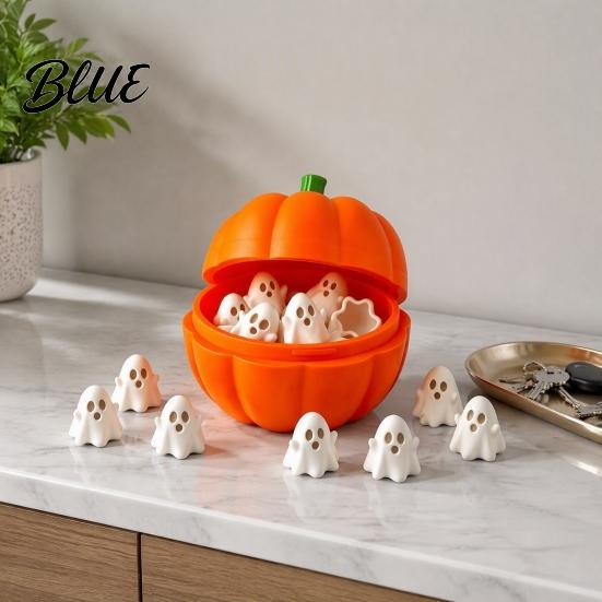 Pumpkin Storage Box Halloween with 20 Mini Ghosts for Candy & Party Favors Treat Container Lid Trick or Treat Holiday Table Centerpiece