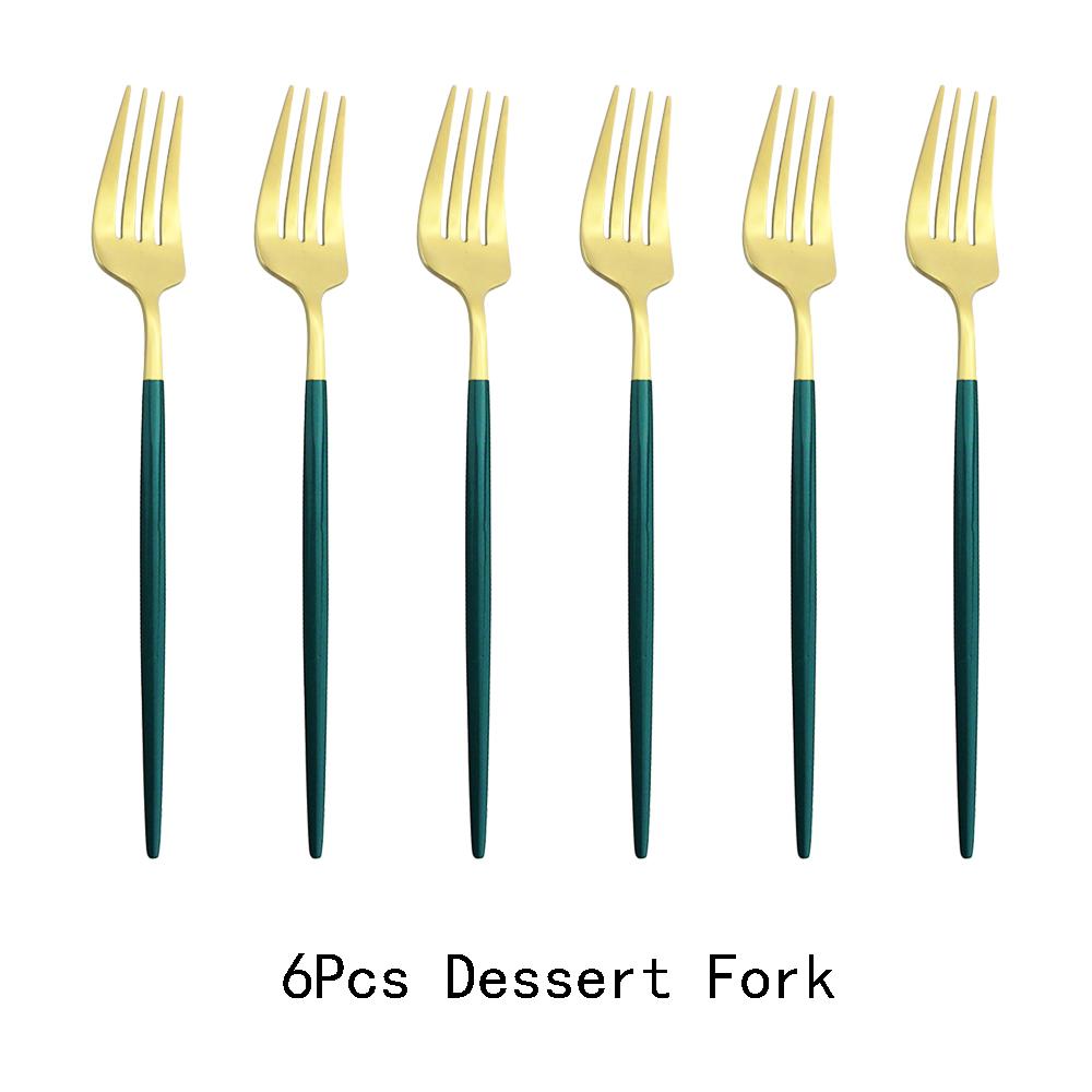 6pcs/Set Black Gold Dessert Fork Set Mirror Stainless Steel Colorful Fork Set Tableware Cutlery Set Home Party Kitchen Tableware