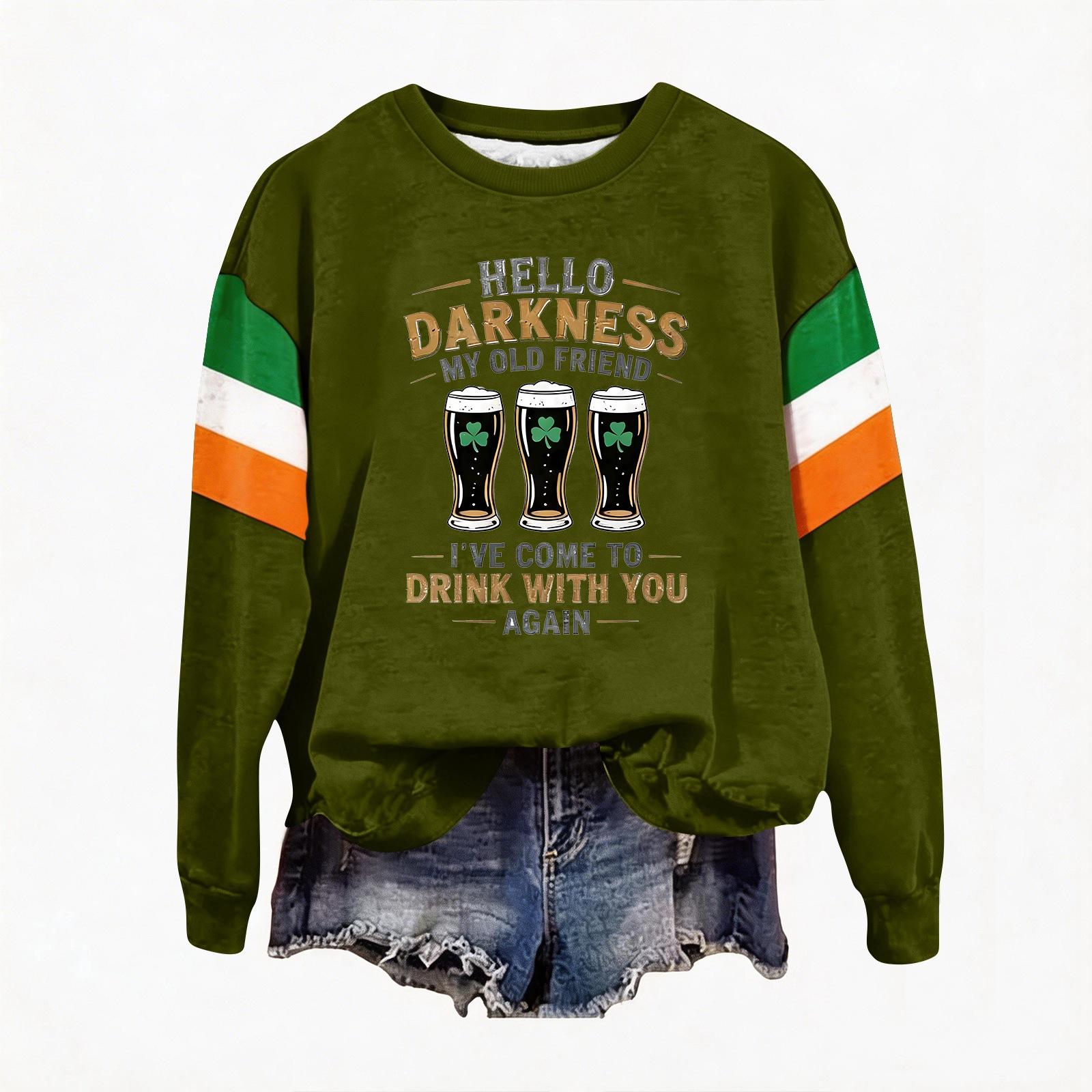 

Женская повседневная модная блузка с длинным рукавом и круглым вырезом, пуловер с принтом L армия зеленый