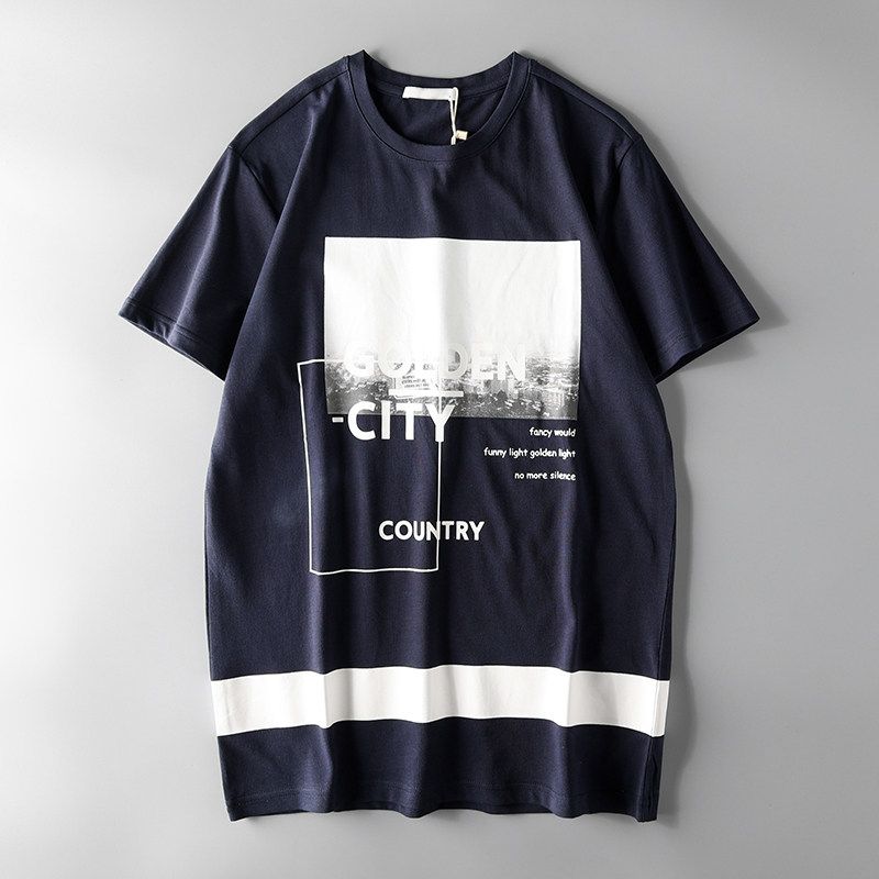 Foreign Trade Cut-off Label Cattle Goods Export Half-Sleeve T-shirt Navy Blue M