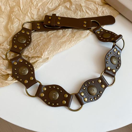 Retro Women Belt Bohemia Style Alloy Imitation Leather Waist Chain Dresses Shirts Tops Waist Belt Clothing Accessory