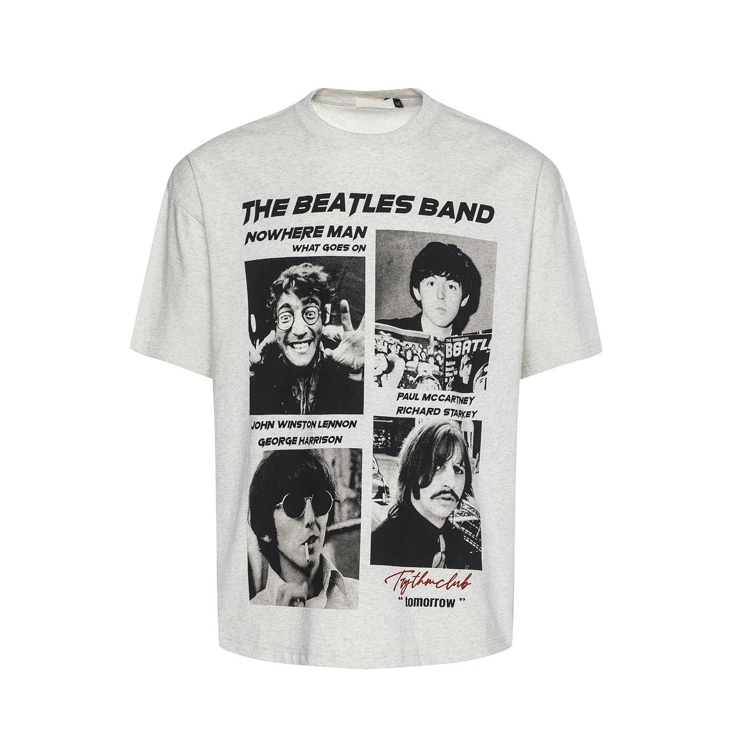 

European and American High Street Oversize Rock Band Portrait Printing Short-sleeved T-shirt Men and Women Retro Casual Sports 4XL