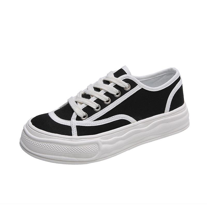 2 autumn and winter new big head canvas shoes women's casual lace-up trendy shoes retro Hong Kong flavor flat baseplate shoes 50