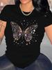 T-shirt Noir Imprimé Papillon Strassé