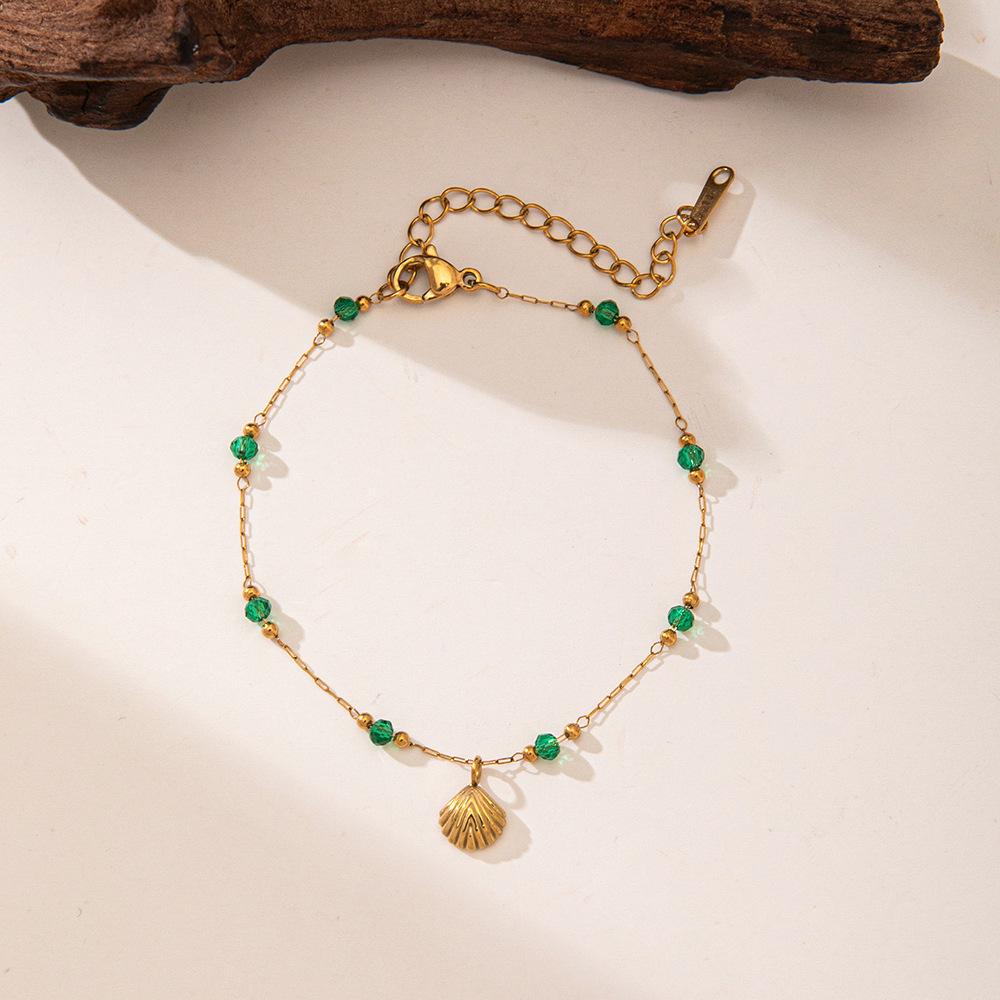 

Korean versatile trend of the same ins style Linglong crystal bead scallop pendant necklace stainless steel plated 18K gold