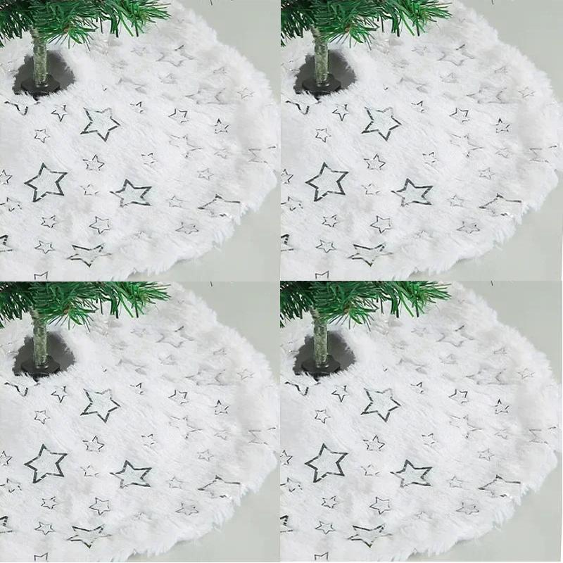 38cm White Christmas Tree Skirt Snowflakes Plush Carpet Xmas Floor Mat Ornaments Wedding Birthday New Year Christmas Decoration