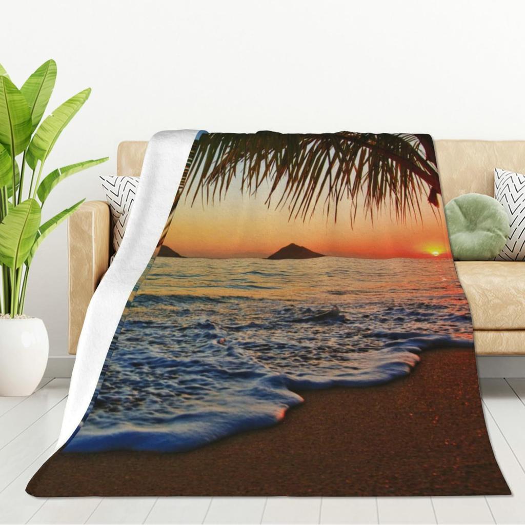 Tropical Ocean Sunrise Printed Blanket for Sofa Bed Travel Camping Living Room Office Conditioning Blanket for All Seasons Gifts