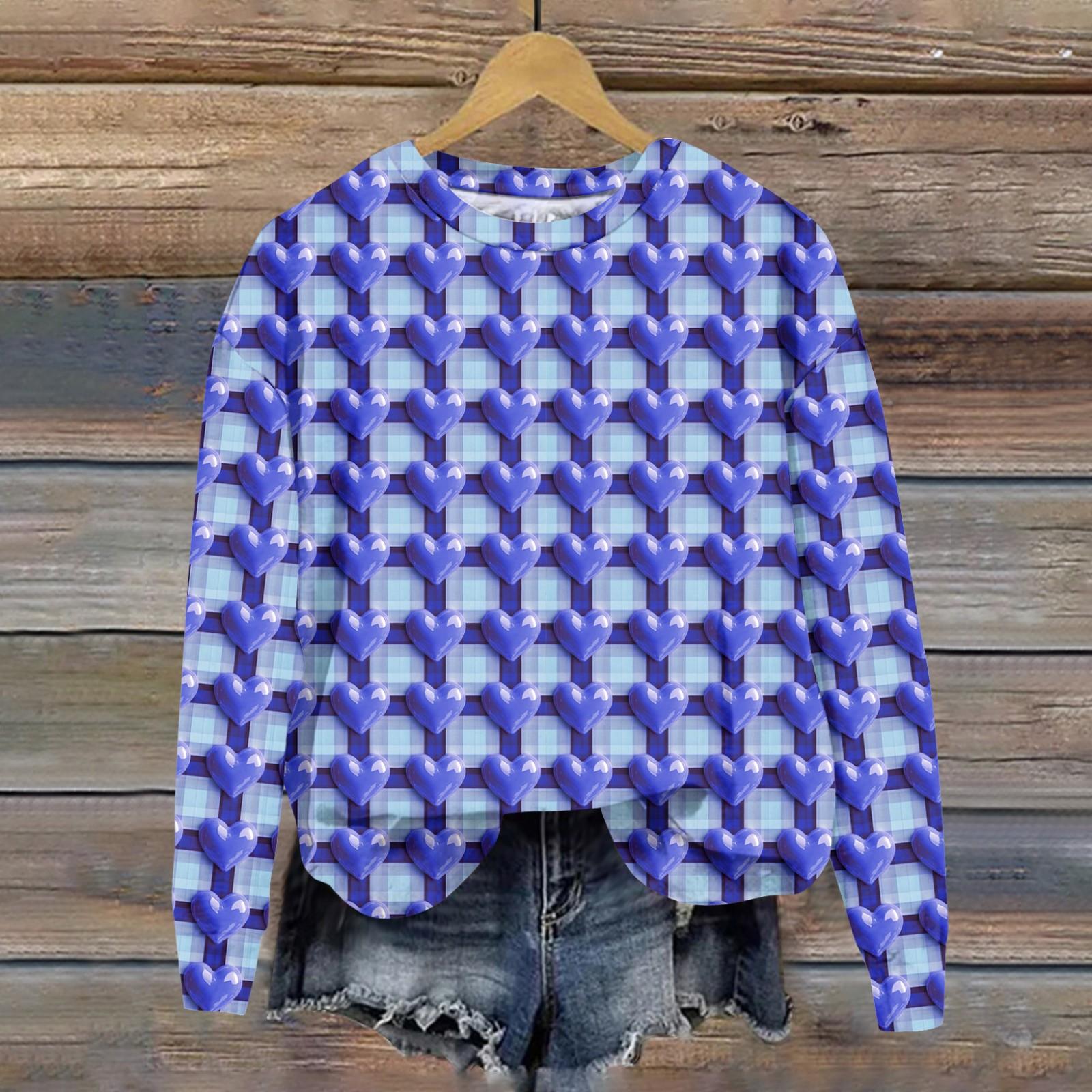 

Женская свободная повседневная толстовка с круглым вырезом и длинными рукавами на День святого Валентина, модный топ с длинными рукавами L синий