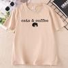 Cats and Coffee Lover Tee Unisex Funny Black Cat Tshirt Casual Round Neck Printed Graphic Tee Summer Cotton Shortsleeve Tee