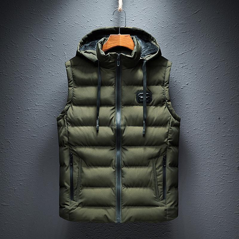 Men's Loose Casual Jacket Sleeveless Zipper Down Vest Male Solid Color Autumn Winter Warm Vests Mens Stand-up Collar Oversize