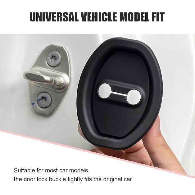 Car Door Strike Protector, Silicone Shock Absorber Pads, Car Door Lock Cover, Universal for Most Cars (Black)