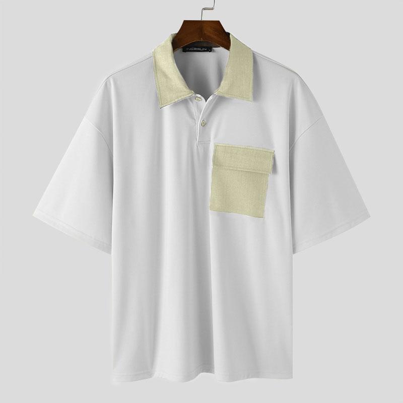 

INCERUN Мужские короткие топы с лацканами и воротником-стойкой, повседневные футболки большого размера XL белый