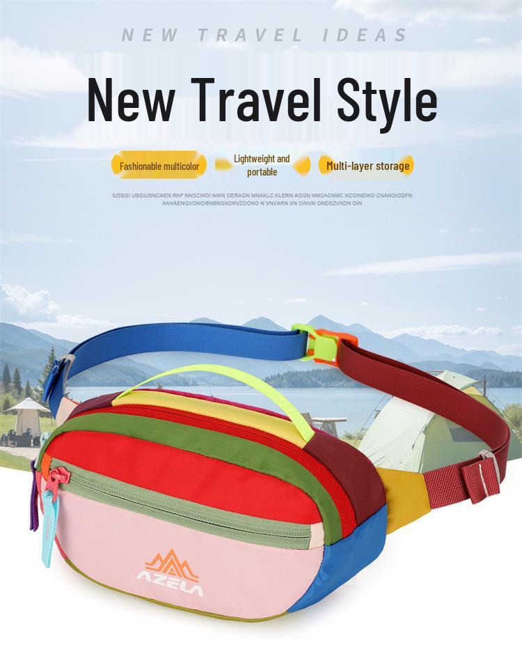 Azeera Unisex Crossbody Backpack: Dopamine Color Block Outdoor Waist Bag with Belt, Sporty Casual Shoulder Bag.