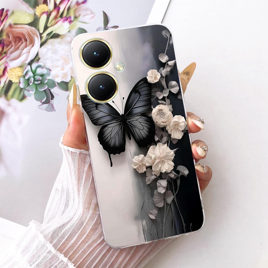 For Vivo Y27 4G Case V2249 Luxury Flower Butterfly Painted Cover Soft Slim Phone Case For Vivo Y27s Y 27 s VivoY27 5G V2302 Bags