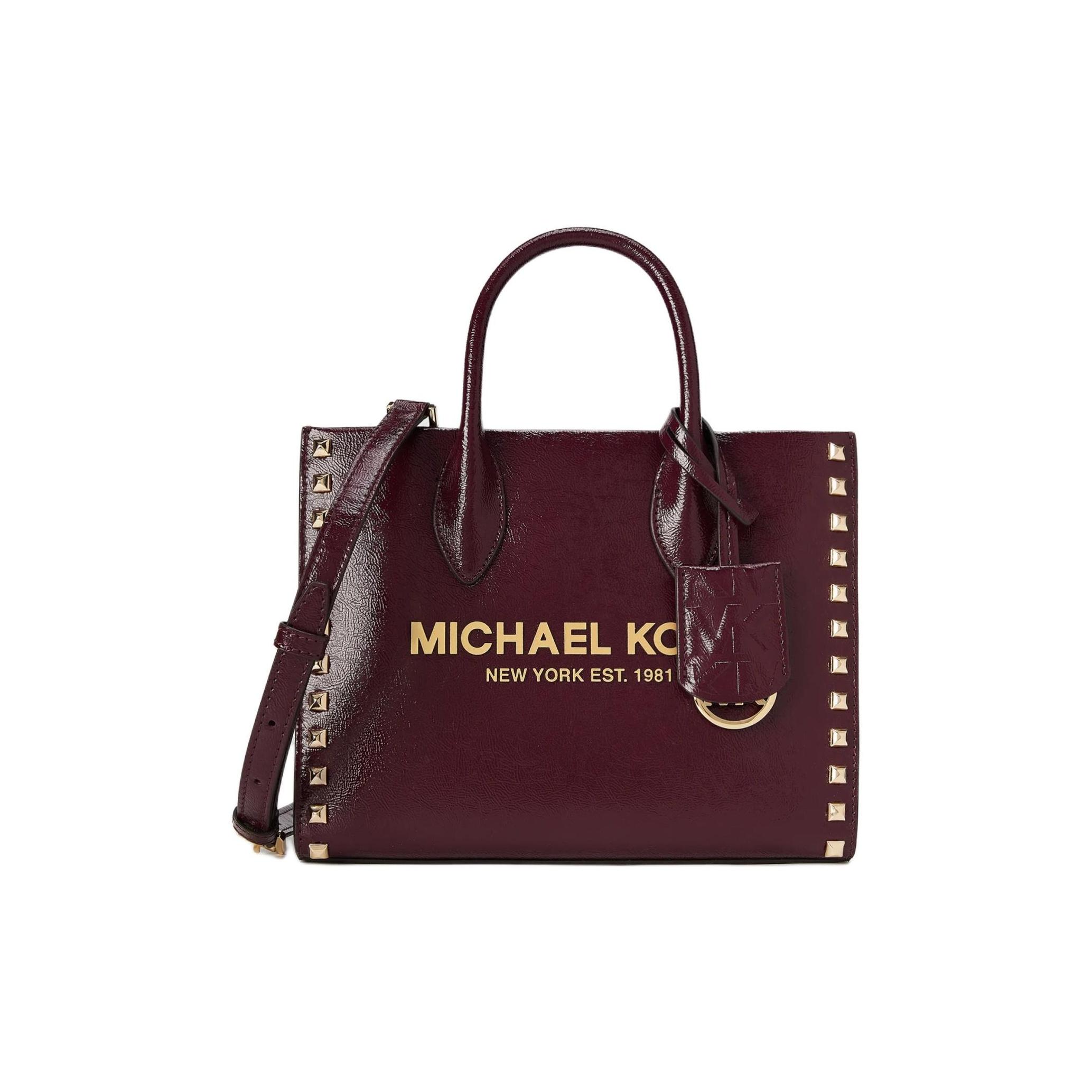 Michael Kors Mirella Letter Print Decorated Studded Faux Leather Shoulder Crossbody Handbag Small Women handbags Burgundy 35F2G7ZC5A-BORDEAUX Basic Set (Bag+Dust Bag)