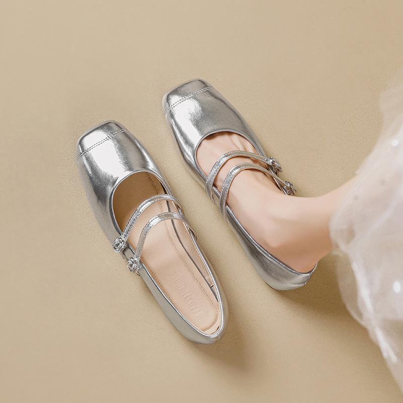 Fashion Double Belt Strap Flats Mary Janes Woman Lolita Shoes Spring Ballets Ladies Shallow Loafers Barefoot Mocasines Femme Bride Shoes