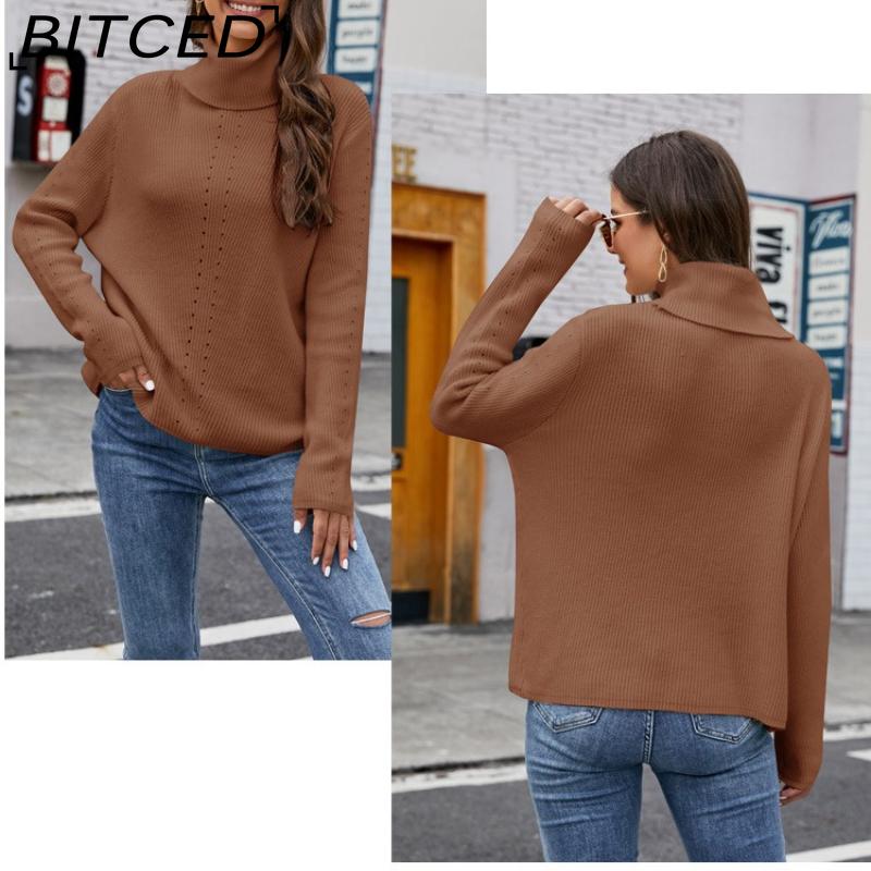 BITCED Enfärgad Tröja Långärmad Pullover Stickad Baslager Mångsidig Oversize Höghalsad Tröja