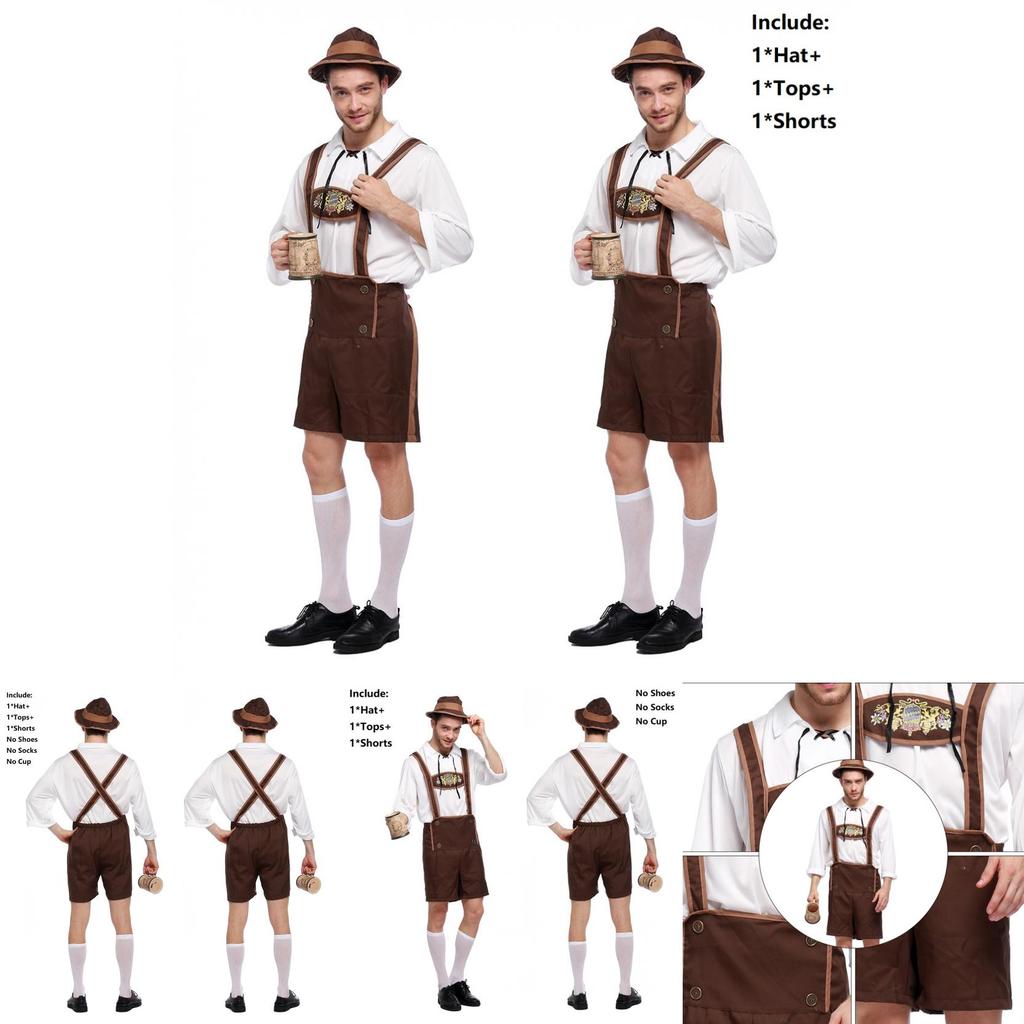 Stylish Men Oktoberfest Clothing Cosplay Costume Featuring Solid Shirt And Suspenders