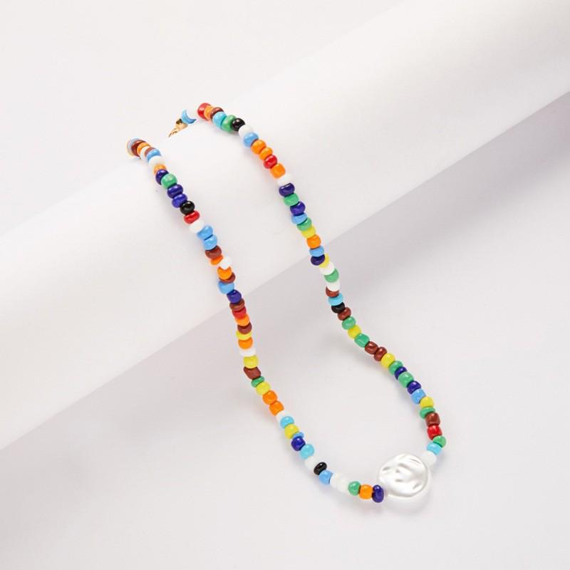 Bohemian Floral Rice Bead Necklace - Colorful Women's Beach Accessory