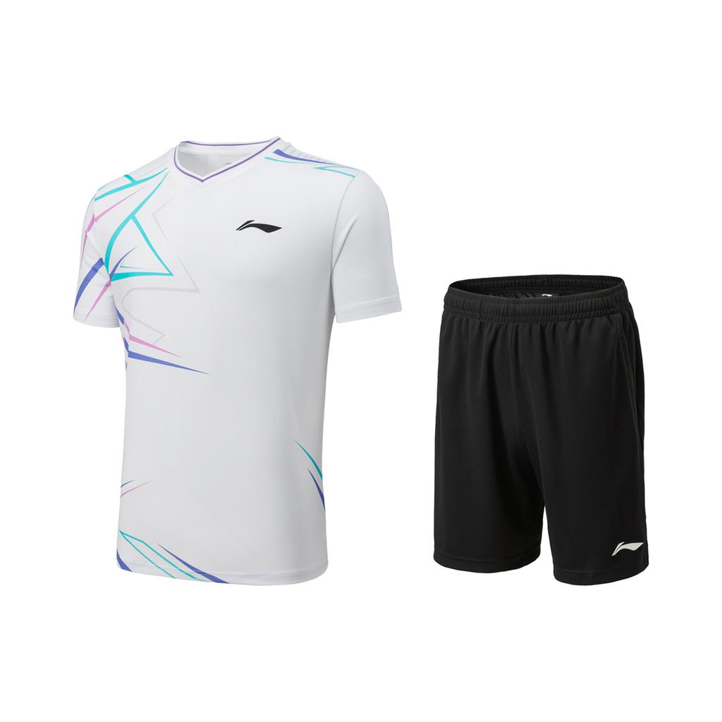 Li Ning Badminton Series Logo Line V-Neck Short Sleeve Relaxed Sports Set Unisex Sports Set AATU051-2