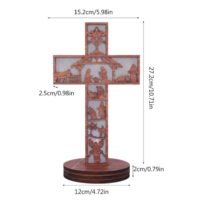 Wooden Cross Holy Cross Tabletop Cross with Base Standing Christ Catholic Cross for Home Decor Christmas