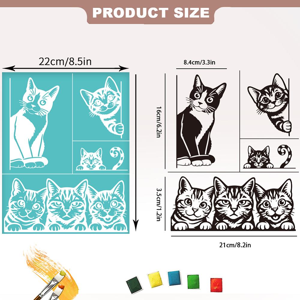2pcs Self-Adhesive Silk Screen Printing Stencil for Painting on Wood DIY Decoration T-Shirt Fabric Cat Shape 220x280mm