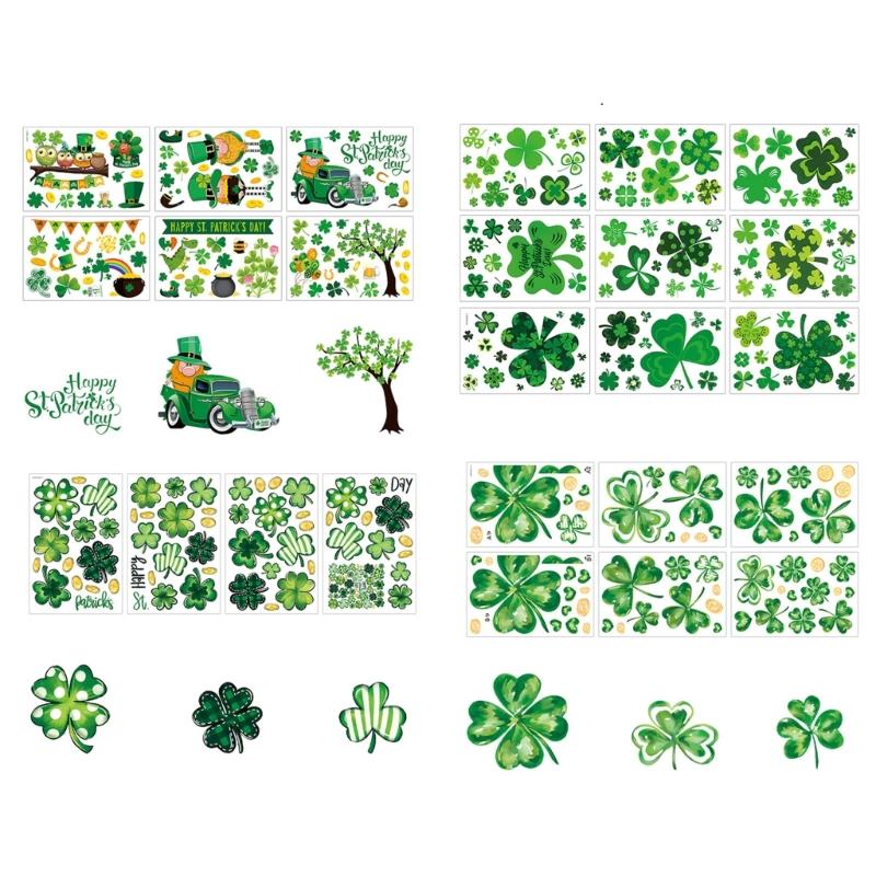 PVC-dekal Klistermärken St Patrick's Day Dekorationer Klistermärken med Klöver Småfolk Design för Fönster Spegel Glasdörr Dekorer