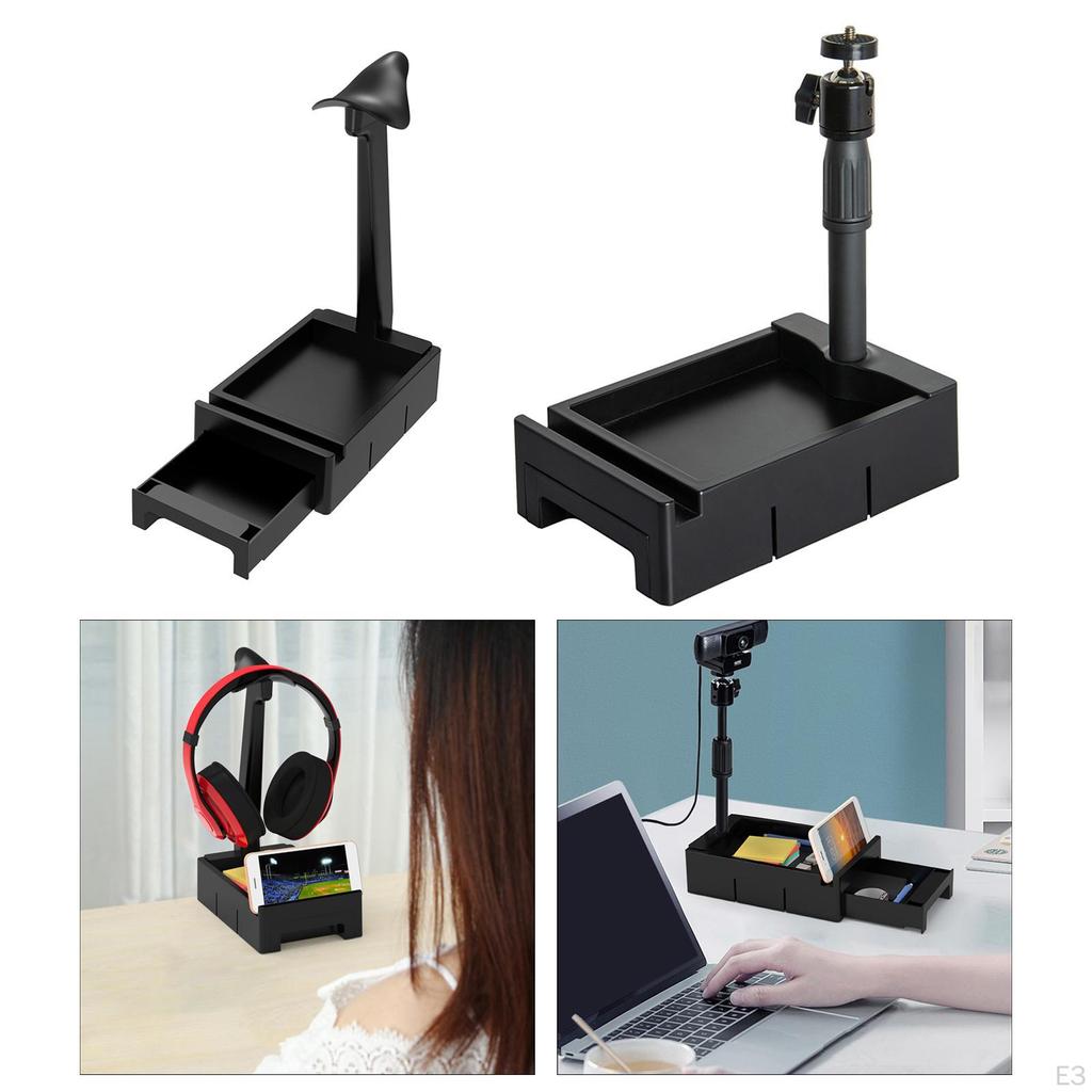 Headset Stand Phone Mount Adapter with Drawers Anti-Slip Headphone Hanger for Gamer Desktop Office
